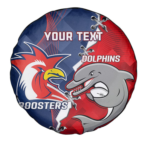 Personalised Dolphins And Roosters Rugby Spare Tire Cover NRL Sporty Style