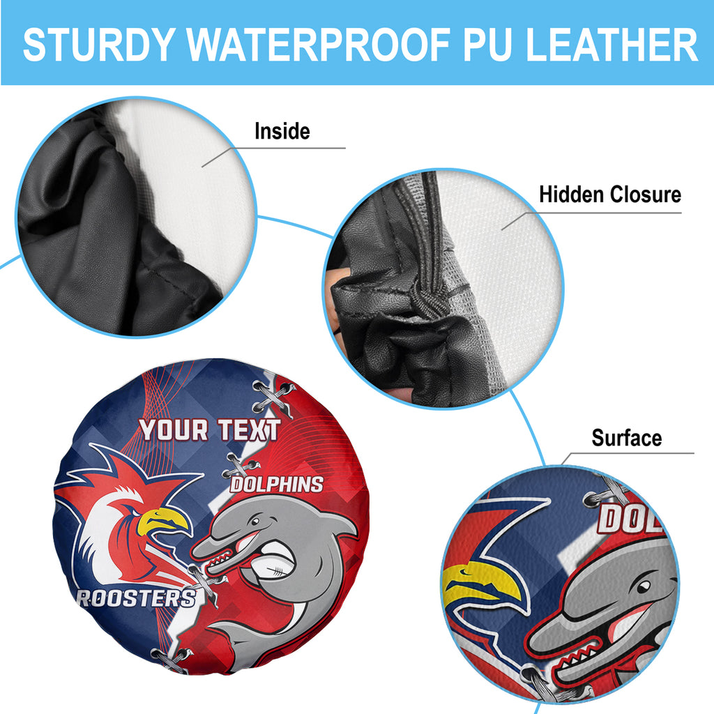 Personalised Dolphins And Roosters Rugby Spare Tire Cover NRL Sporty Style