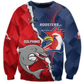 Personalised Dolphins And Roosters Rugby Sweatshirt NRL Sporty Style