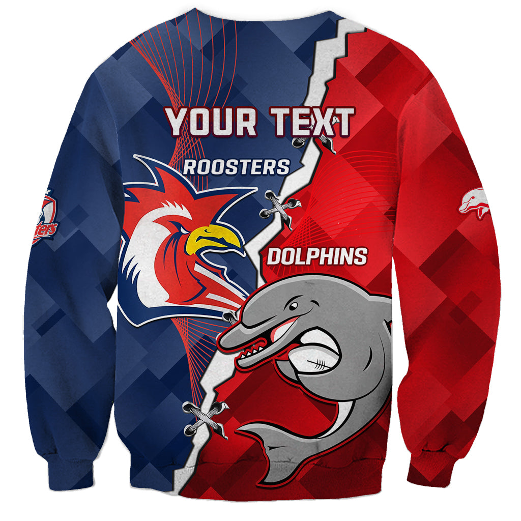 Personalised Dolphins And Roosters Rugby Sweatshirt NRL Sporty Style