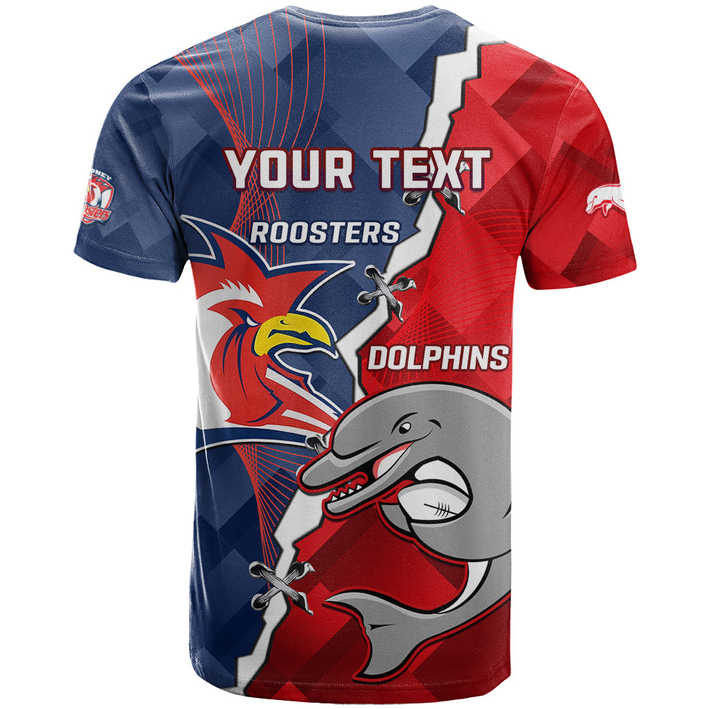 Personalised Dolphins And Roosters Rugby T Shirt NRL Sporty Style