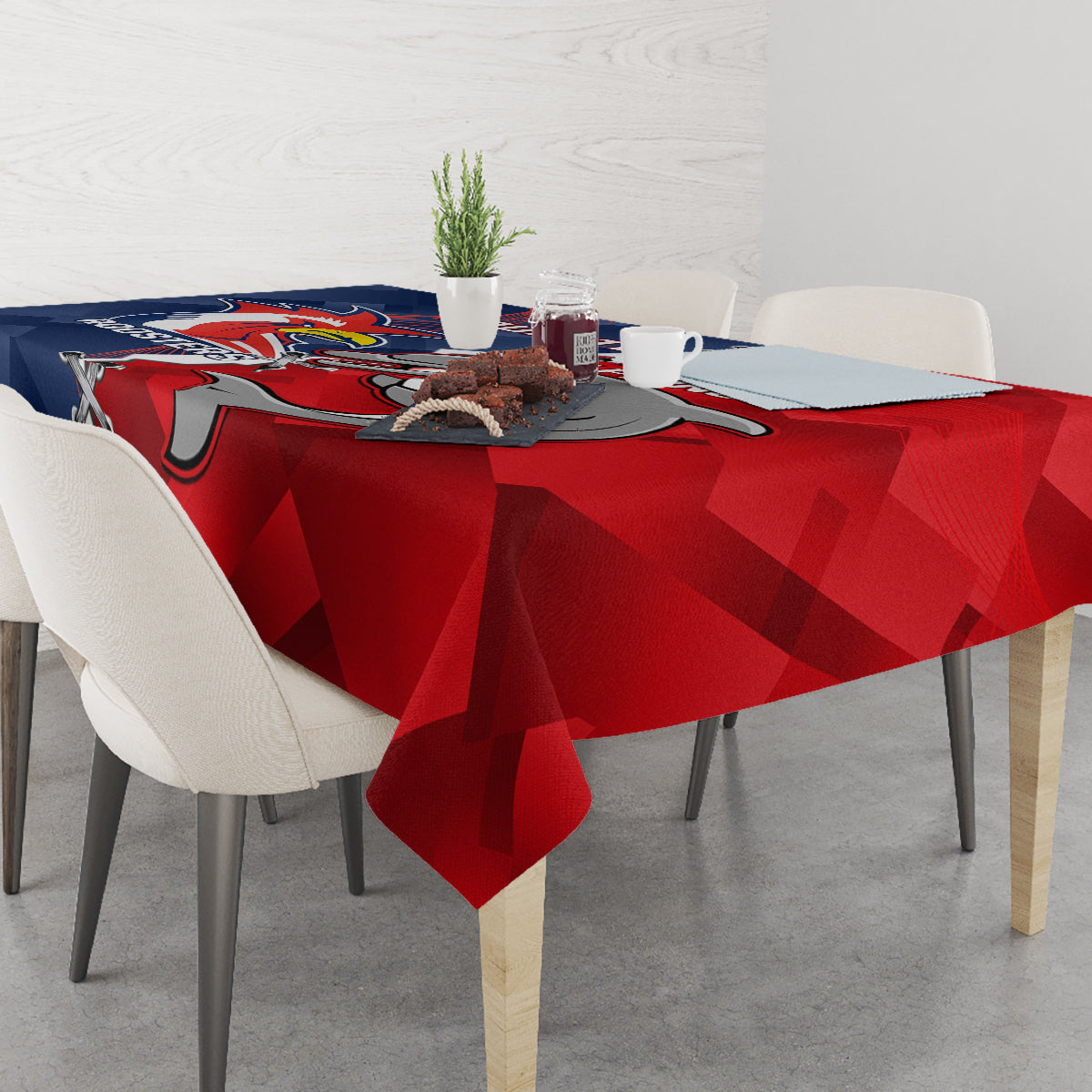 Personalised Dolphins And Roosters Rugby Tablecloth NRL Sporty Style