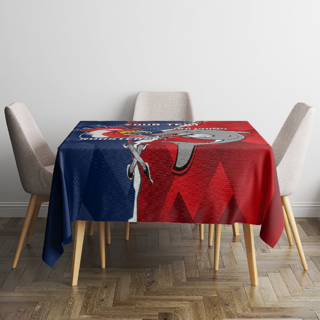 Personalised Dolphins And Roosters Rugby Tablecloth NRL Sporty Style