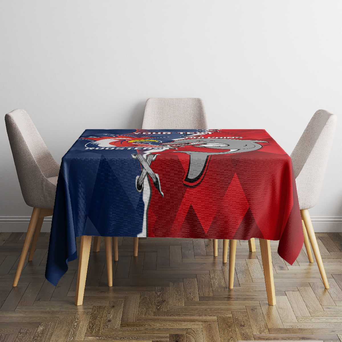 Personalised Dolphins And Roosters Rugby Tablecloth NRL Sporty Style