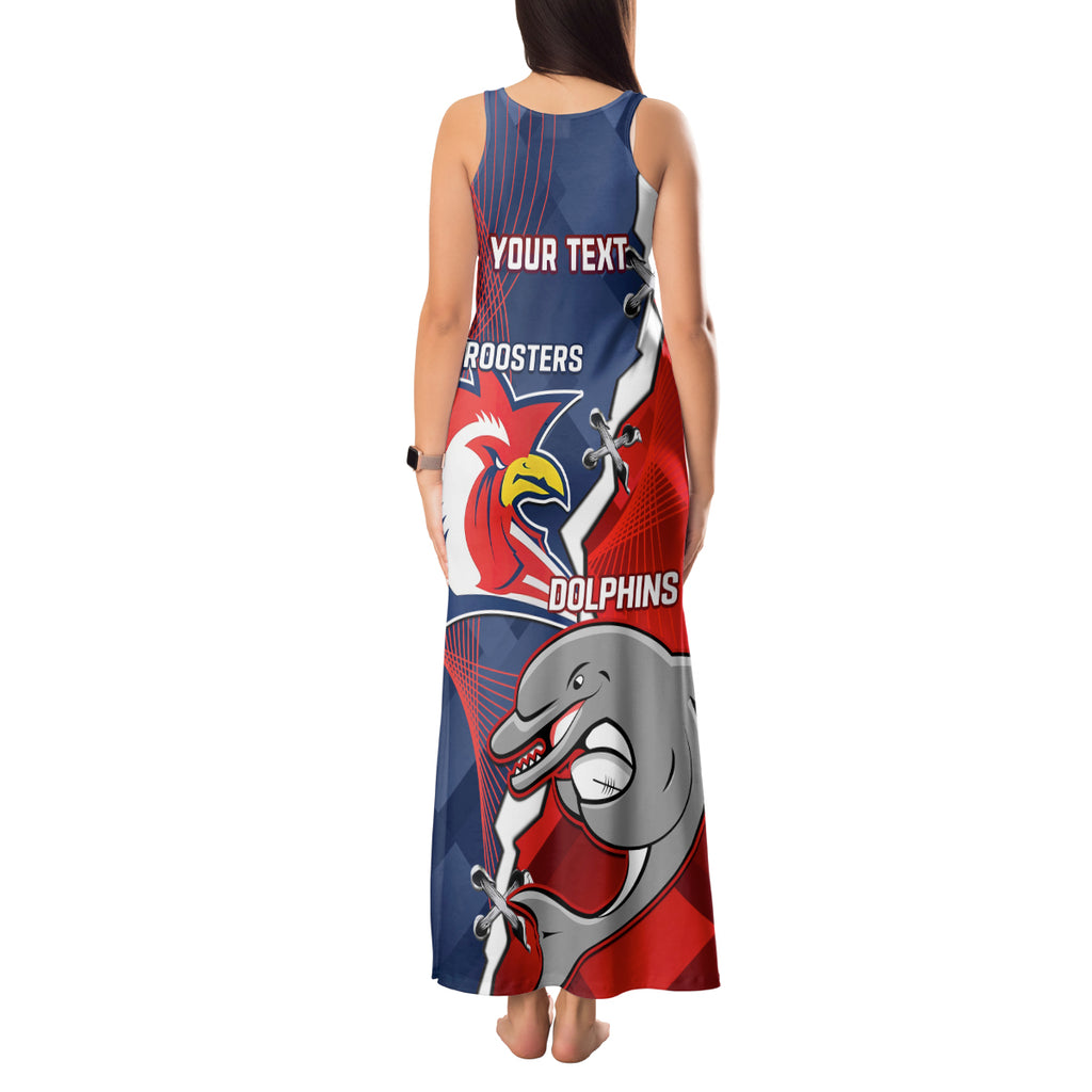 Personalised Dolphins And Roosters Rugby Tank Maxi Dress NRL Sporty Style