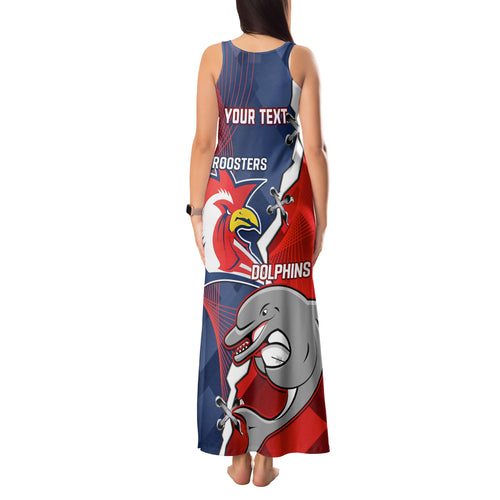 Personalised Dolphins And Roosters Rugby Tank Maxi Dress NRL Sporty Style