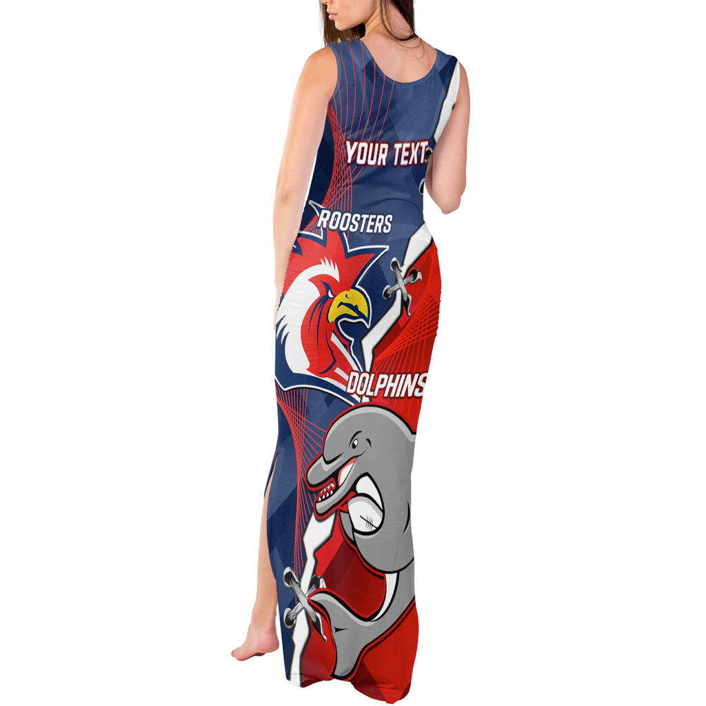 Personalised Dolphins And Roosters Rugby Tank Maxi Dress NRL Sporty Style