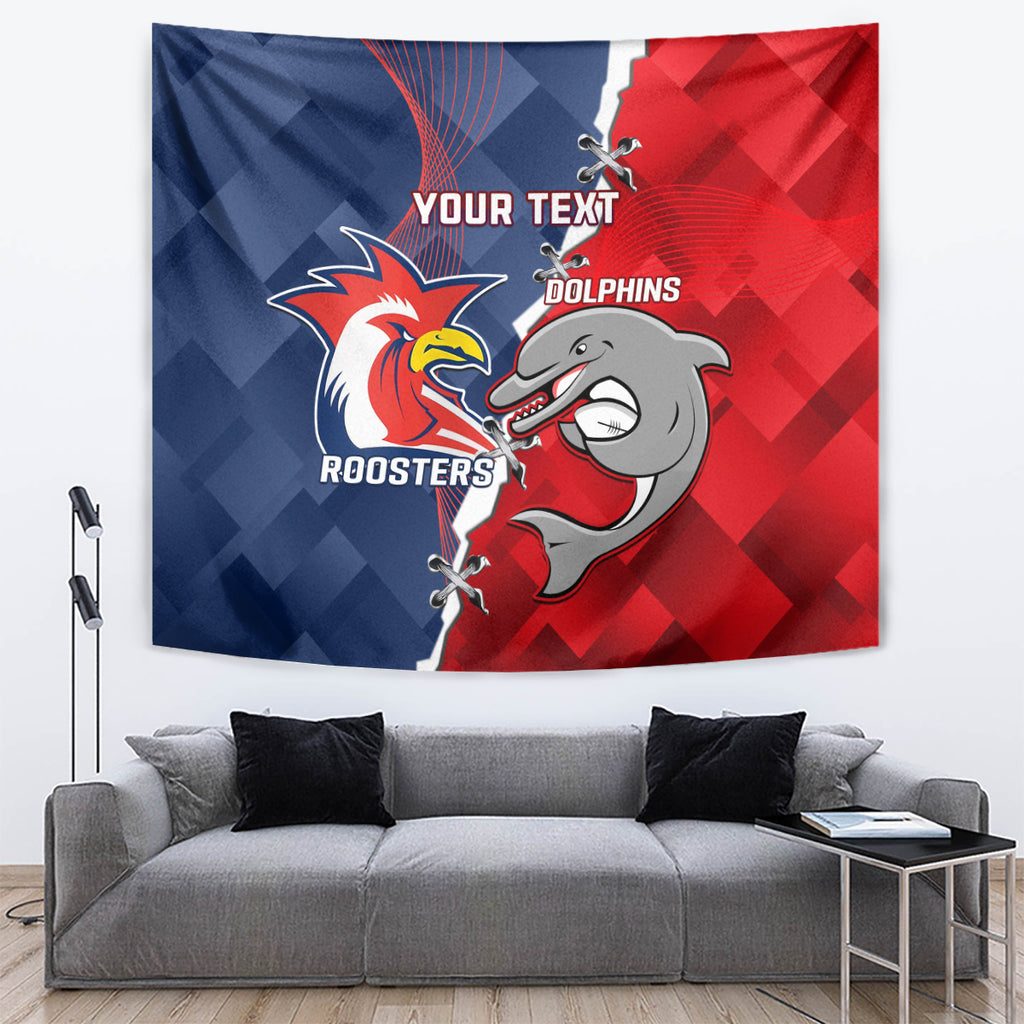 Personalised Dolphins And Roosters Rugby Tapestry NRL Sporty Style