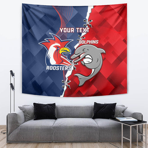 Personalised Dolphins And Roosters Rugby Tapestry NRL Sporty Style