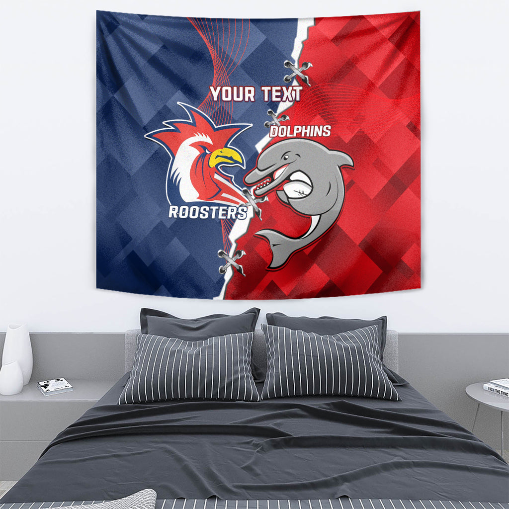 Personalised Dolphins And Roosters Rugby Tapestry NRL Sporty Style