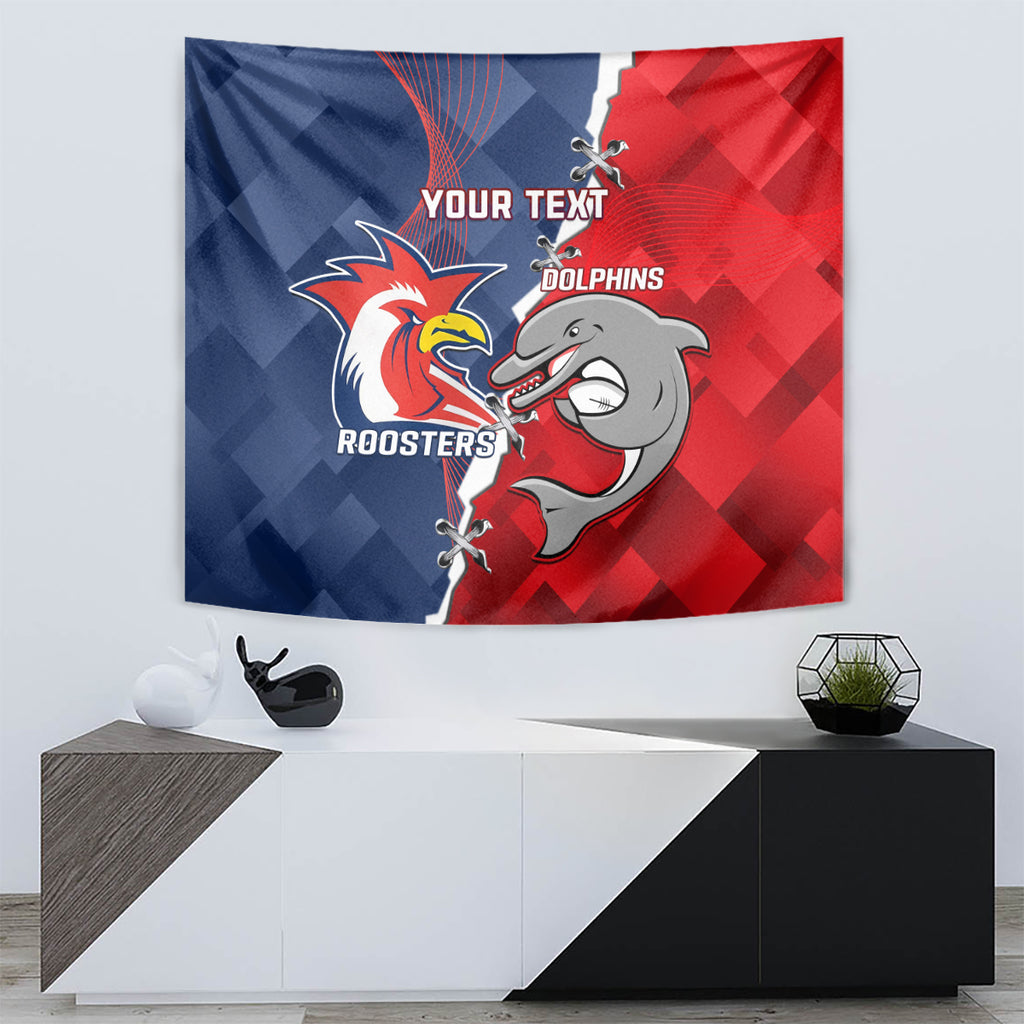 Personalised Dolphins And Roosters Rugby Tapestry NRL Sporty Style