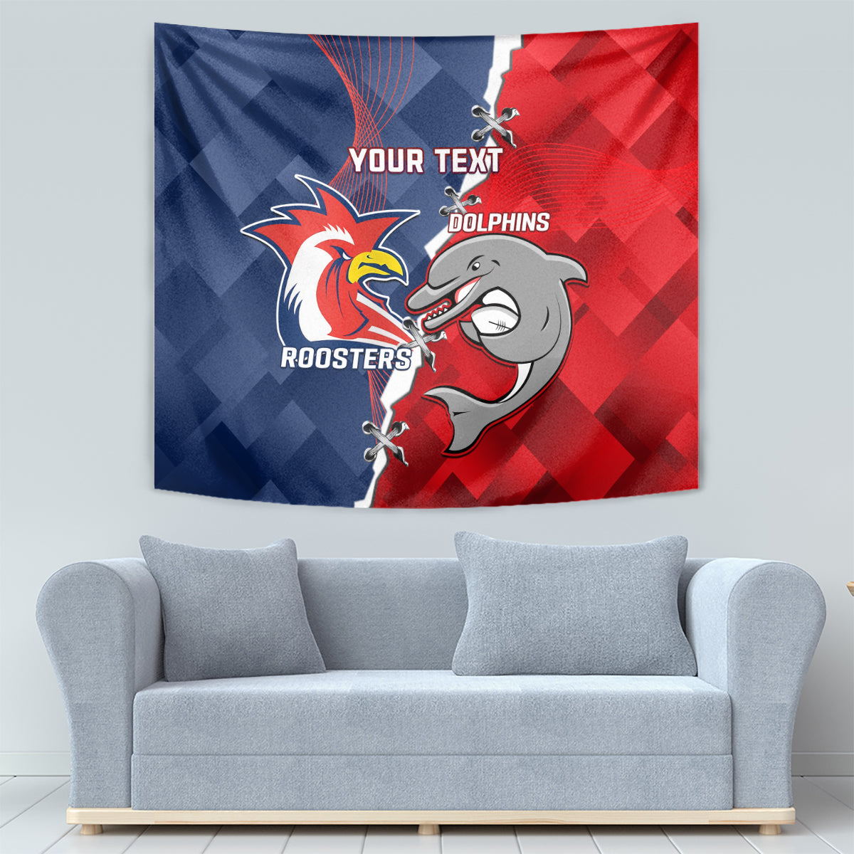 Personalised Dolphins And Roosters Rugby Tapestry NRL Sporty Style