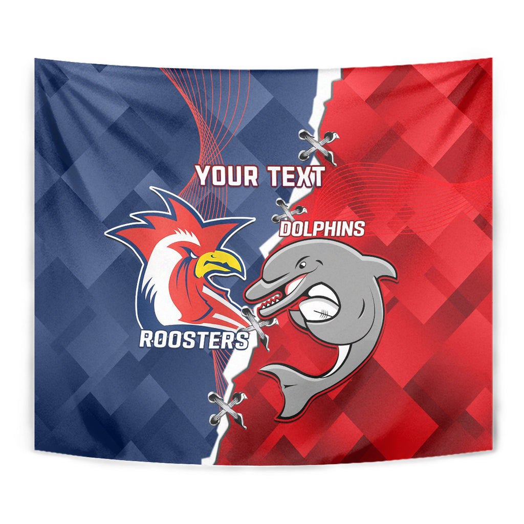 Personalised Dolphins And Roosters Rugby Tapestry NRL Sporty Style