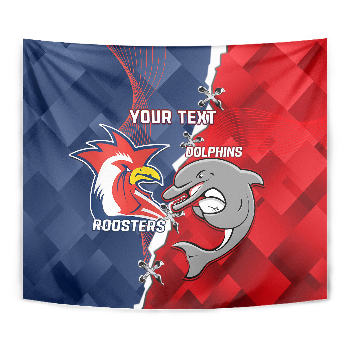Personalised Dolphins And Roosters Rugby Tapestry NRL Sporty Style