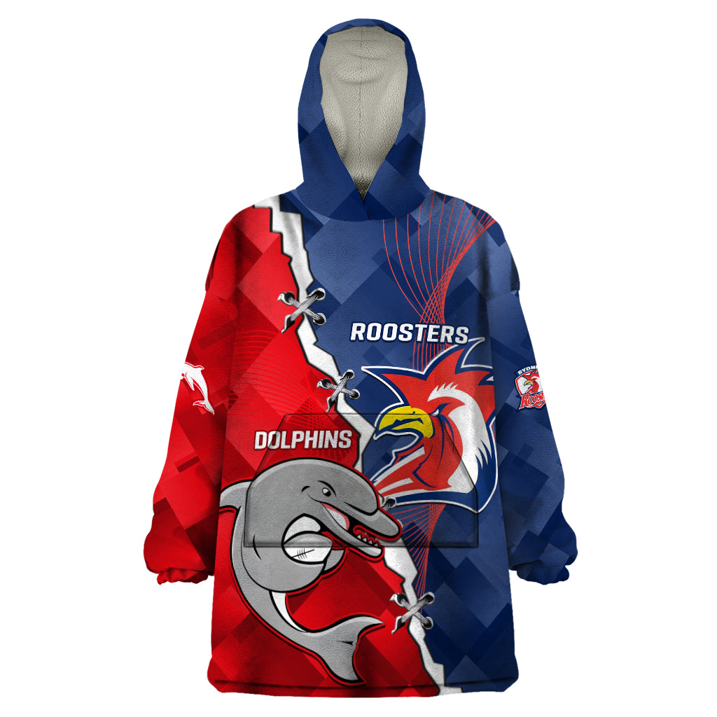 Personalised Dolphins And Roosters Rugby Wearable Blanket Hoodie NRL Sporty Style