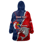 Personalised Dolphins And Roosters Rugby Wearable Blanket Hoodie NRL Sporty Style