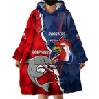 Personalised Dolphins And Roosters Rugby Wearable Blanket Hoodie NRL Sporty Style