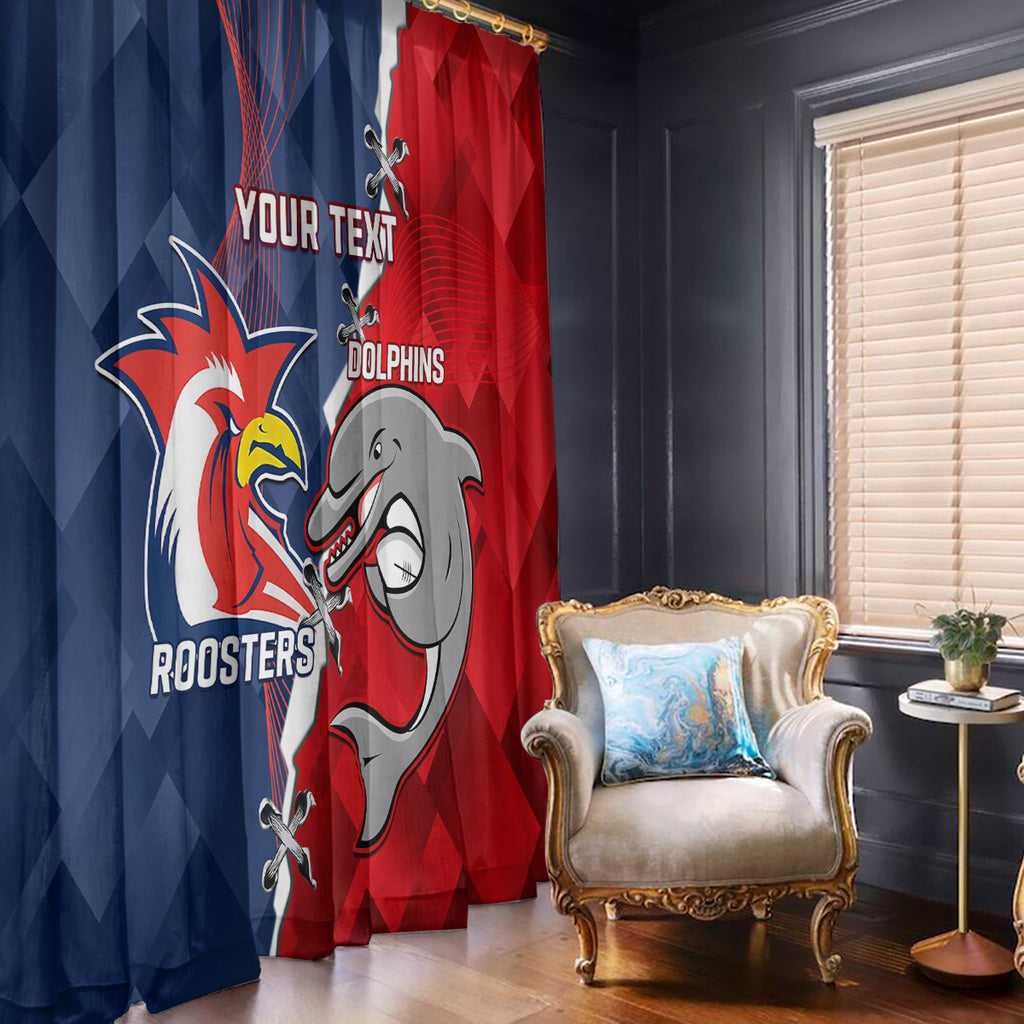 Personalised Dolphins And Roosters Rugby Window Curtain NRL Sporty Style