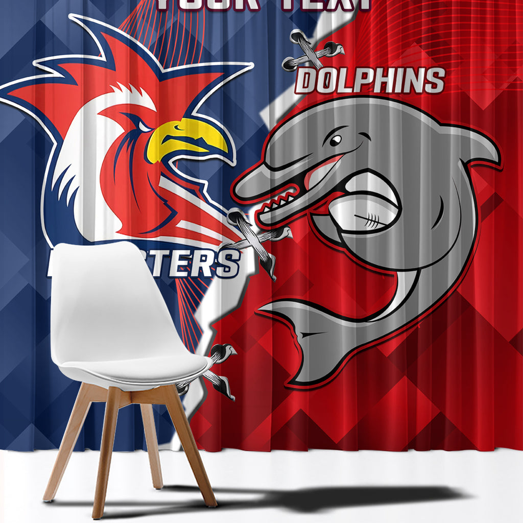 Personalised Dolphins And Roosters Rugby Window Curtain NRL Sporty Style