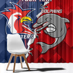 Personalised Dolphins And Roosters Rugby Window Curtain NRL Sporty Style