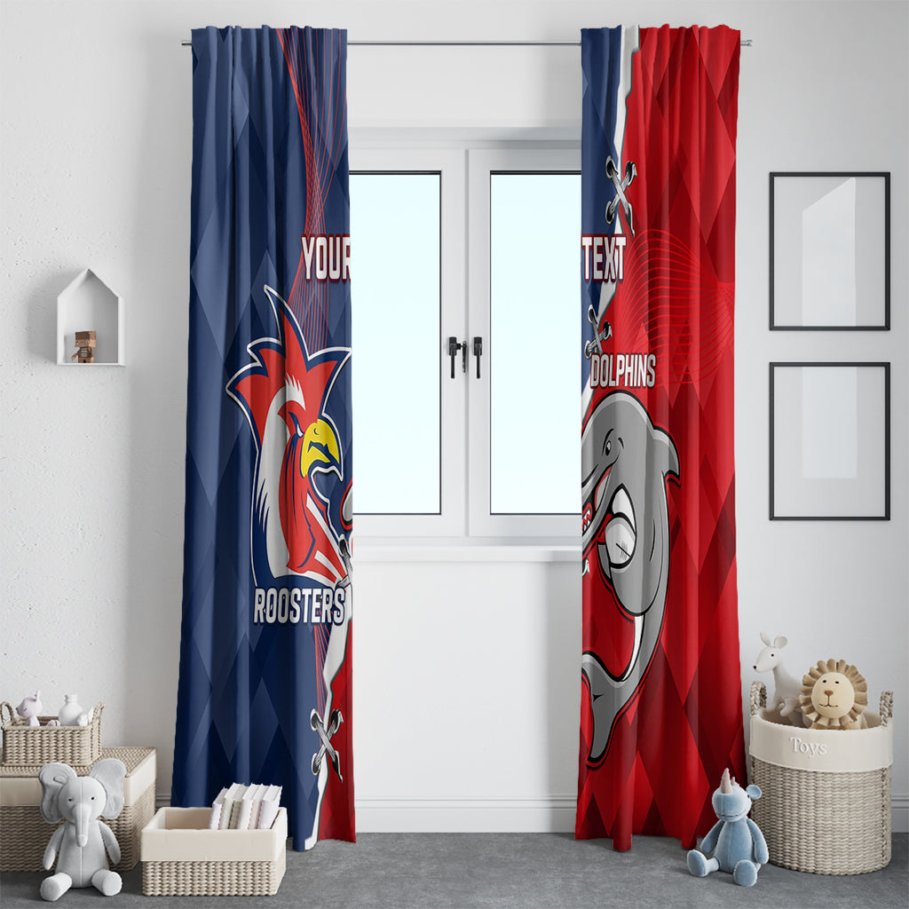 Personalised Dolphins And Roosters Rugby Window Curtain NRL Sporty Style