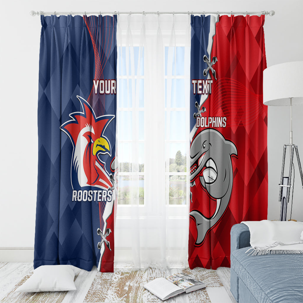 Personalised Dolphins And Roosters Rugby Window Curtain NRL Sporty Style