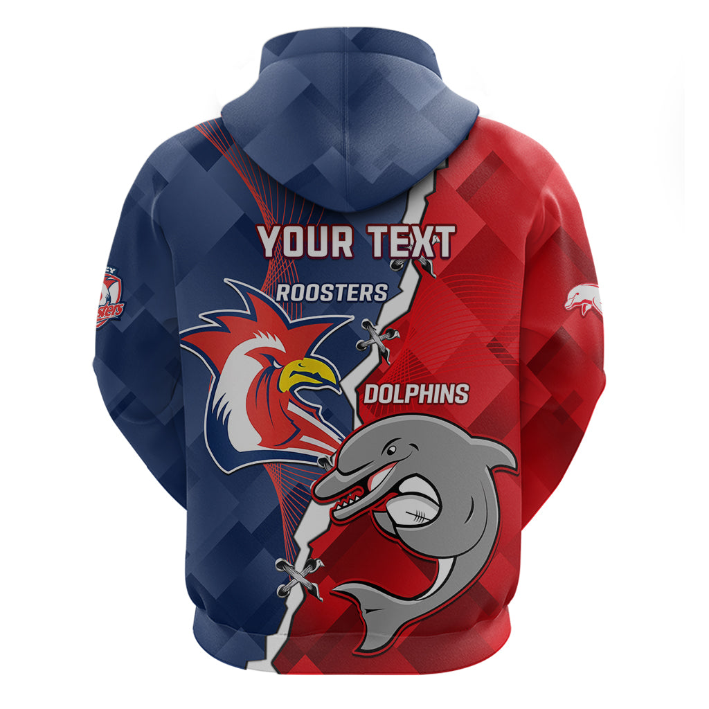 Personalised Dolphins And Roosters Rugby Zip Hoodie NRL Sporty Style