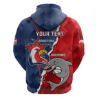 Personalised Dolphins And Roosters Rugby Zip Hoodie NRL Sporty Style