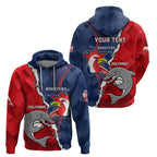 Personalised Dolphins And Roosters Rugby Zip Hoodie NRL Sporty Style