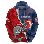 Personalised Dolphins And Roosters Rugby Zip Hoodie NRL Sporty Style