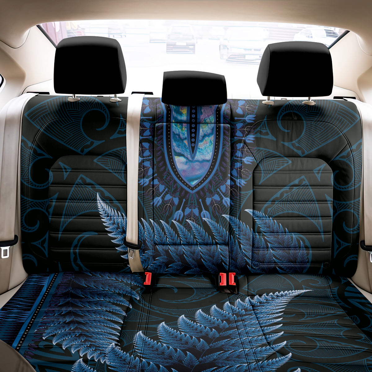 Blue African Dashiki With Aotearoa Maori Back Car Seat Cover Paua Shell Mix Silver Fern