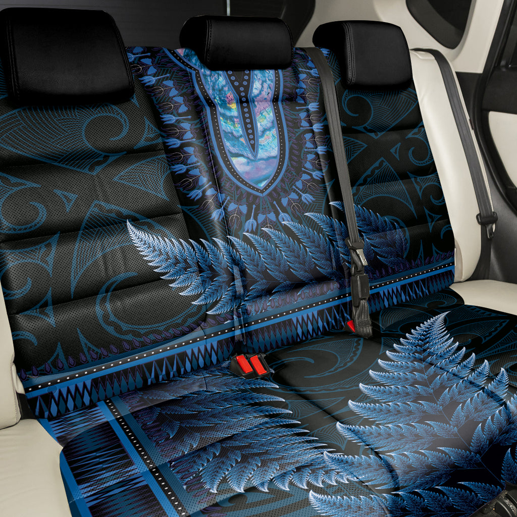 Blue African Dashiki With Aotearoa Maori Back Car Seat Cover Paua Shell Mix Silver Fern