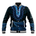 Blue African Dashiki With Aotearoa Maori Baseball Jacket Paua Shell Mix Silver Fern