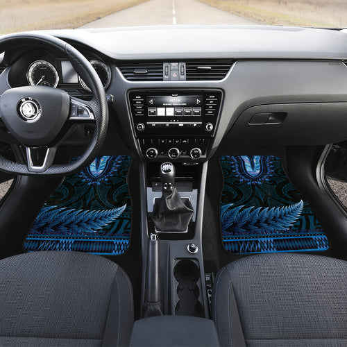 Blue African Dashiki With Aotearoa Maori Car Mats Paua Shell Mix Silver Fern