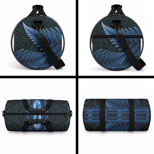 Blue African Dashiki With Aotearoa Maori Duffle Bag Paua Shell Mix Silver Fern