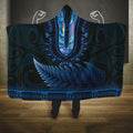 Blue African Dashiki With Aotearoa Maori Hooded Blanket Paua Shell Mix Silver Fern
