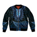 Blue African Dashiki With Aotearoa Maori Sleeve Zip Bomber Jacket Paua Shell Mix Silver Fern