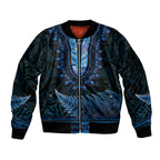 Blue African Dashiki With Aotearoa Maori Sleeve Zip Bomber Jacket Paua Shell Mix Silver Fern