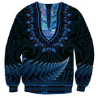 Blue African Dashiki With Aotearoa Maori Sweatshirt Paua Shell Mix Silver Fern