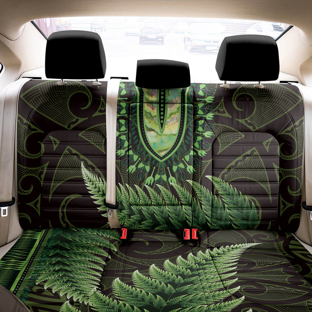 Lime Green African Dashiki With Aotearoa Maori Back Car Seat Cover Paua Shell Mix Silver Fern