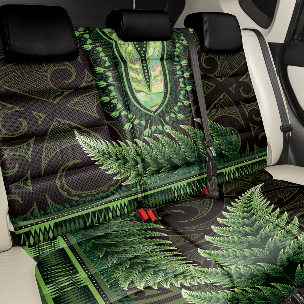 Lime Green African Dashiki With Aotearoa Maori Back Car Seat Cover Paua Shell Mix Silver Fern