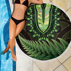 Lime Green African Dashiki With Aotearoa Maori Beach Blanket Paua Shell Mix Silver Fern