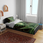 Lime Green African Dashiki With Aotearoa Maori Bedding Set Paua Shell Mix Silver Fern