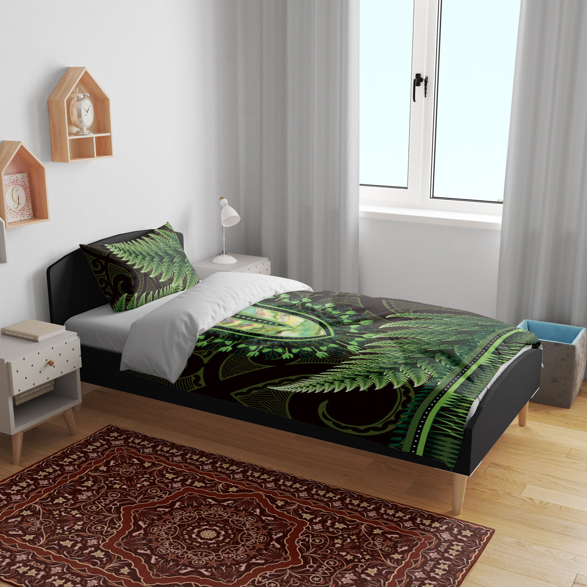 Lime Green African Dashiki With Aotearoa Maori Bedding Set Paua Shell Mix Silver Fern