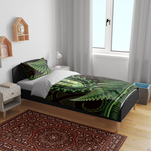 Lime Green African Dashiki With Aotearoa Maori Bedding Set Paua Shell Mix Silver Fern