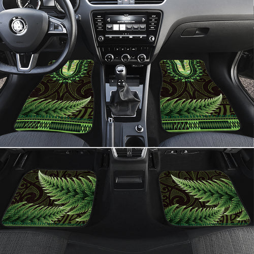 Lime Green African Dashiki With Aotearoa Maori Car Mats Paua Shell Mix Silver Fern