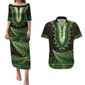 Lime Green African Dashiki With Aotearoa Maori Couples Matching Puletasi and Hawaiian Shirt Paua Shell Mix Silver Fern