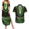 Lime Green African Dashiki With Aotearoa Maori Couples Matching Summer Maxi Dress and Hawaiian Shirt Paua Shell Mix Silver Fern