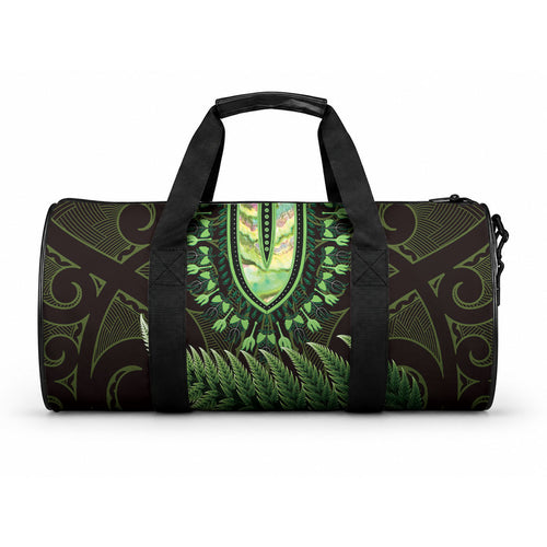 Lime Green African Dashiki With Aotearoa Maori Duffle Bag Paua Shell Mix Silver Fern