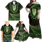 Lime Green African Dashiki With Aotearoa Maori Family Matching Off Shoulder Maxi Dress and Hawaiian Shirt Paua Shell Mix Silver Fern